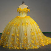 2025 New Off The Shoulder yellow Quinceanera Dress 3D Flower Ball Gowns